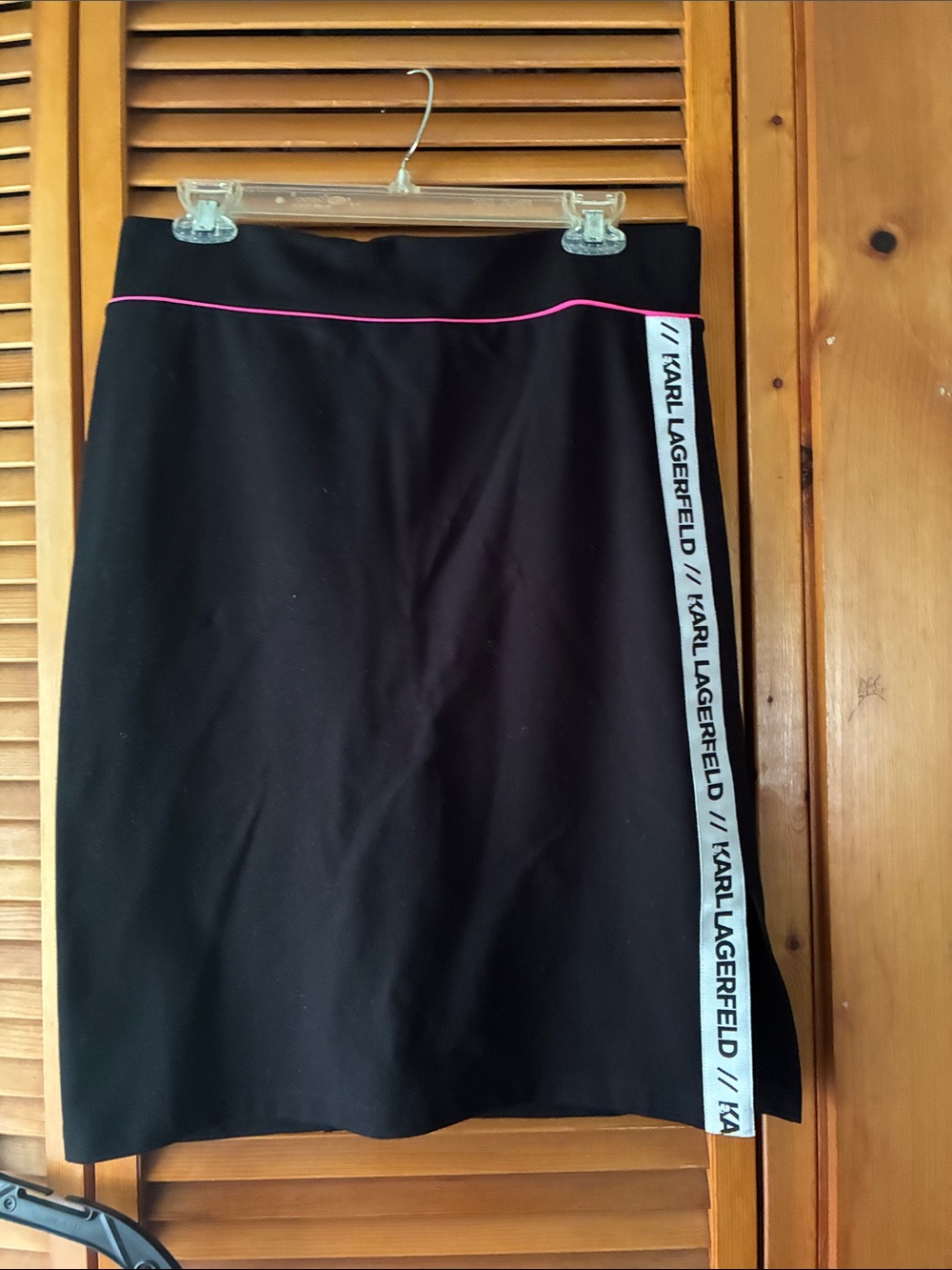 Karl Lagerfeld Black Pencil Skirt with Pink Piping and Branded Side Tape - Picture 1 of 4
